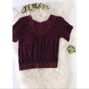 Kimchi blue plum appliqué bib 70’s boho top